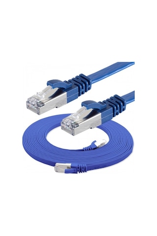 Irenis CAT7 Kablo Yassı FTP Ethernet Network LAN Ağ Kablosu, 50 CM  -Mavi