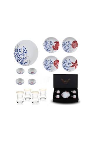 Mercan Tabak &çay Kahve Seti 20 Parça 4 Kişilik Beyaz - Mavi