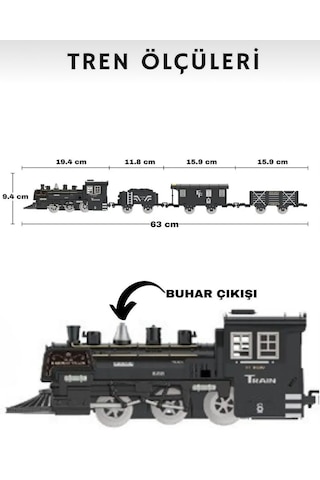 Oyuncak Işıklı Ve Sesli Buhar Çıkartan 15 Parça Tren Seti