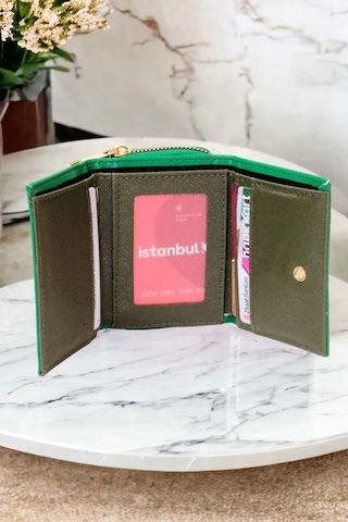 Mygeppetobag Kadın Fermuarlı Ve Çıtçıtlı Bozuk Para Bölmeli Şık Cüzdan Yeşil Çok Renkli