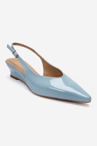 Luvishoes Rosella Bebe Mavi Rugan Mini Dolgu Kadın Topuklu Ayakkabı