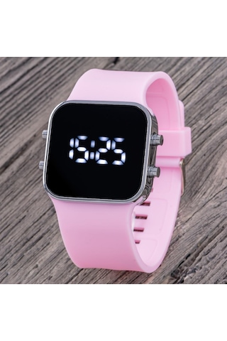 Trend Model Pembe Renk Silikon Kordonlu Led Kadın Genç Kız Kol Saati St-304322