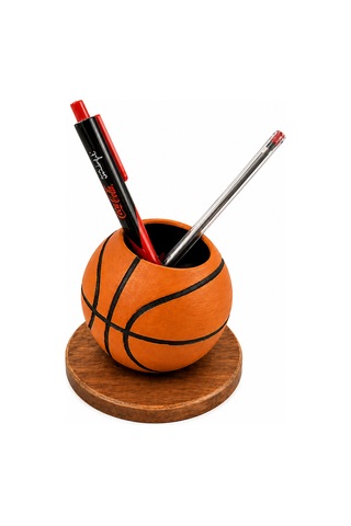 Basketbol Topu Tasarım Kalemlik 10 Cm Standlı Dekoratif Masaüstü Organizer Kalem Tutucu Siyah - Beyaz