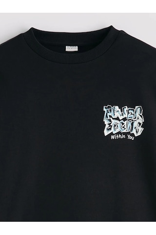 Lc Waikiki Siyah Baskılı Erkek Çocuk Sweatshirt