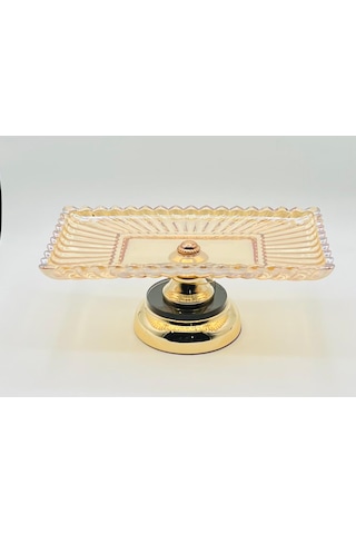Metal Ayaklı Gold Kristal Cam Sunumluk Tabak