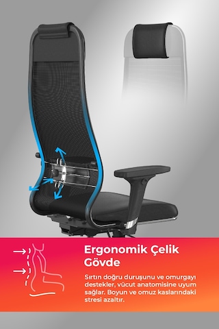 Ergolife Synchrosit 10 Ergonomik Ofis Sandalyesi Bel Destekli, Yükseklik Ayarlı, Çalışma Sandalyesi -1d1.d.1.333 Çok Renkli