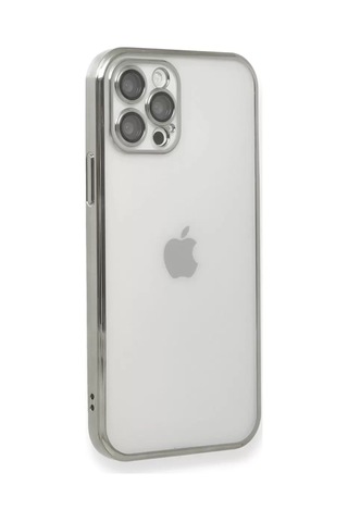 Apple iPhone Uyumlu 12 Pro Kılıf Lensli Silikon - Gümüş Çok Renkli