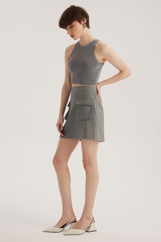 Stella Pulvis Gri Çift Cepli Mini Etek Gri