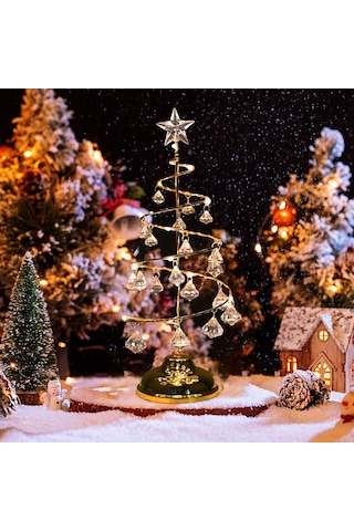 Vıp Kalite 20 Cm Metal Kristal Sarkıtlı Yılbaşı Ağacı Gün Işığı Led Işıklı Noel Ağacı Gold Çam Ağacı 20 Cm