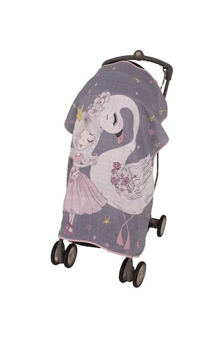 Sevi Bebe Pano Baskılı Müslin Bebek Arabası Örtüsü Kuğu Desenli Gri