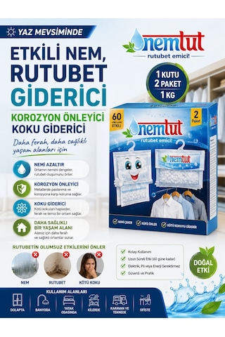 Nem Tutucu Alıcı Rutubet Giderici Önleyici Korozyon Önleyici Koku Giderici 1 Kg (1 Kutu - 2 Paket)