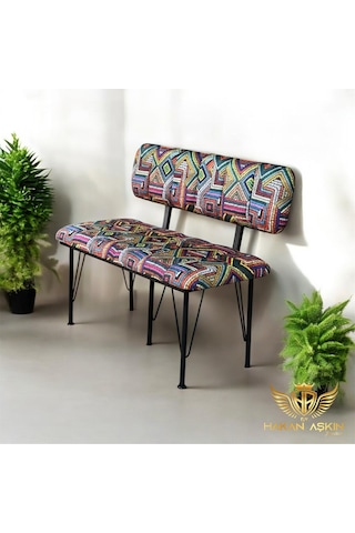 By Hakan Aşkın Siyah Metal Ayaklı Metal Alt Kasalı Line Style New 2025 Sırtlı Bench & Bank Rug Pattern Rug Bbf