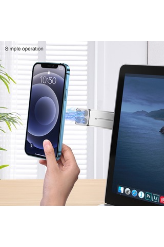 Hangfox Gri Aluminyum Manyetik Telefon Tutucu - Bilgisayar Ekran Yanı Montajlı, Boyun Ağrısı Azaltıcı, Ergonomik Ve Uzay Tasarruflu