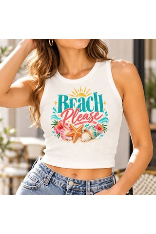 Bk Gift Sıfır Kol Fitilli Crop Bluz - Esnek Likralı Günlük Crop-7 Beyaz