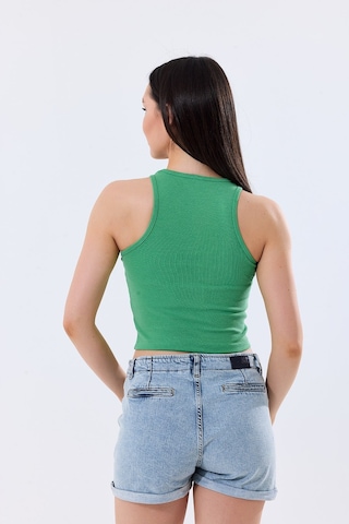 5'li Kadın Pamuklu Likralı Ribana Fitilli Crop Atlet Tişört 27120 Koyu Yeşil