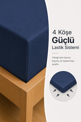 %100 Pamuklu Penye Lastikli Çarşaf 145 Gr Ağır Gramaj Kumaş Tek - Çift Kişilik Bütün Ebatlar Yumuşak Ve Nefes Alabilir Fitted Çarşaf Lacivert