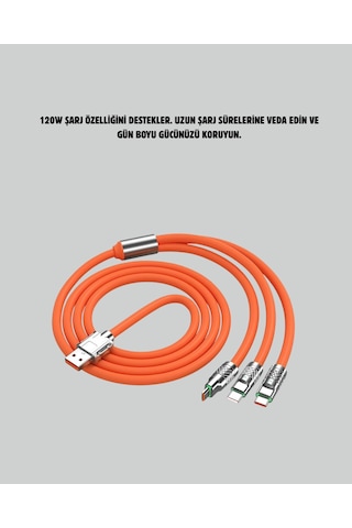 120 W Hızlı Çözüm Sunan 3'ü 1 Usb Şarj Kablosu- Sağlam Gövde
