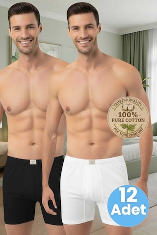 Uniquetrenders Erkek %100 Pamuklu 12'li Süprem Kumaş Penye Boxer Beyaz