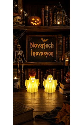 Balkabaklı & Baltalı Hayalet Pilli Led Mum İle Kullanım Dekoratif Biblo Halloween Dekoru Ev Dekorasyonu 2 Li Set
