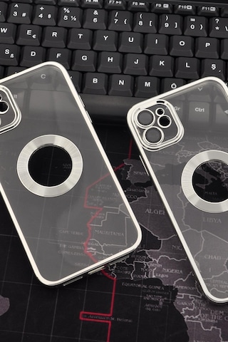 Apple Uyumlu iPhone 11 Gümüş Gri Silver Renkli Kenarlı Lazerli Şeffaf Kılıf Lens Korumalı