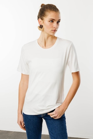 Kadın Sıfır Yaka Basic Penye T-shirt Ekru Ekru