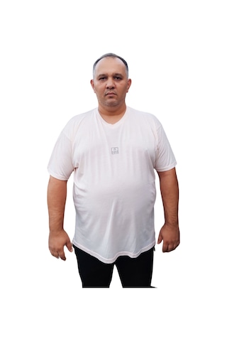 Big Nona Erkek Büyük Beden Unisex T-shirt V Yaka Toz Pempe Pembe