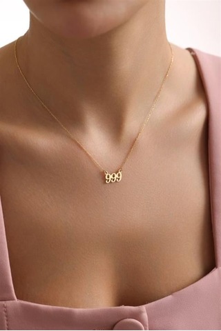 925 Ayar Gümüş Gold Kaplama 999 Melek Numarası Kolye