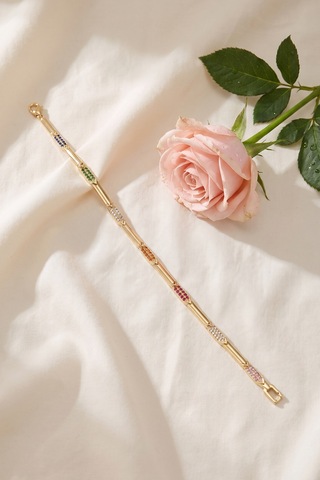 Valmont Accessories 19 Cm Paslanmaz Çelik Renkli Zirkon Taşlı Altın Sarısı Kadın Bileklik