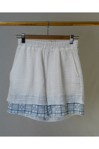 Süper Hafif %100 Pamuk 2 Katlı Müslin Şort - Tişört İkili Takım Pijama Gots Sertifikalı Mavi