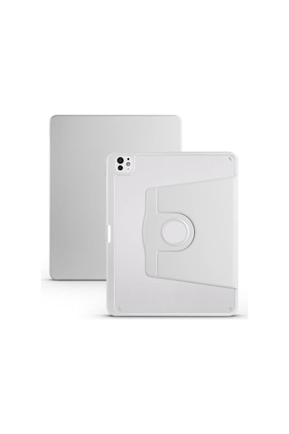 Apple Uyumlu iPad, Pro 13 2025 M5 Kılıf Mkst Termik Kalem Bölmeli Dönebilen Standlı Kılıf - Gri Tablet Kılıfı