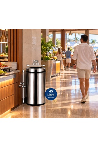 Pratik Çemberli Çöp Kovası 45 Lt Paslanmaz Acar 13286