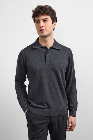Back And Bond Antrasit Relaxed Fit Polo Yaka Triko Kazak
