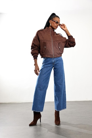 Kahverengi Süet Bomber Ceket D99806 Kahverengi