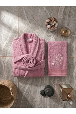 Premium 2'li Aile Bornoz Seti Çeyizlik Pamuklu Hediyelik Banyo Takımı L/xl Mürdüm