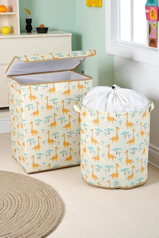 İronika Graffe Dolap İçi Organizer Oyuncak Kutusu Eşya Çamaşır Saklama Sepeti Düzenleyici Kutu 2li Set Ekru