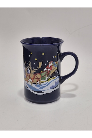 Vintage Noel Baba Ve Geyik Temalı Porselen Kupa 10,5cm 002 Çok Renkli