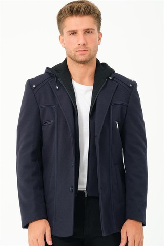 K7532 Dewberry Erkek Kaban-düz Lacivert Düz Lacivert