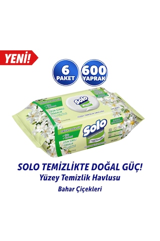 Solo Doğal Güç Bahar Çiçekleri Yüzey Temizleme Mendili 6'lı 600 Yaprak Beyaz