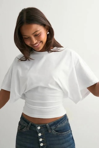 Bozzbozzcollection Yarasa Kollu Beyaz Crop Tişört Kadın