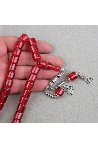 Ateş Kehribar Alpaka Püsküllü Kapsül Kesim 11x11mm Tesbih - Şeffaf Kırmızı