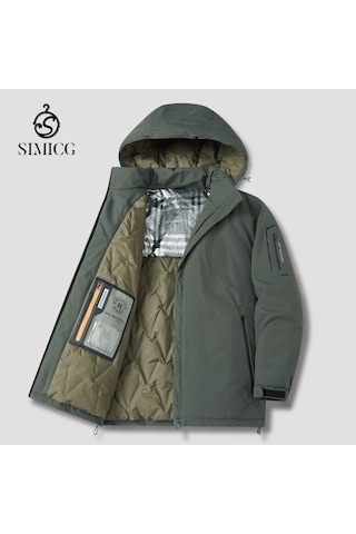 Büyük Beden Bol Kesim Günlük Kapüşonlu Erkek Pamuklu Ceket Yeşil