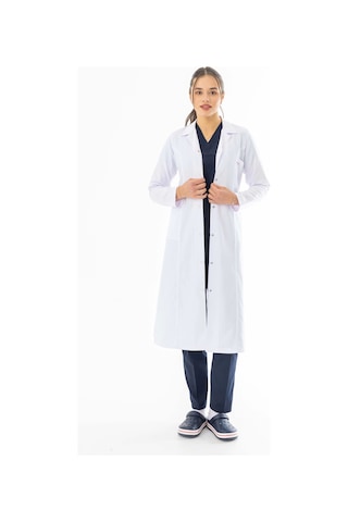 Spor Yaka Maxi Boy Kadın Doktor Önlüğü Alpaka Kumaş Beyaz Bko008 Beyaz