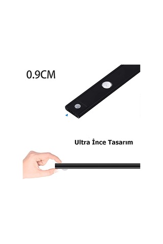 Şarjlı 3 Farklı Işık Renkli Dimmerli 40cm Siyah Ultra Slim Kabin Led Çok Renkli