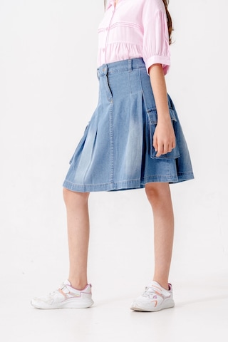 Kız Çocuk Pileli Körük Cepli Kot Etek 2604 Mavi