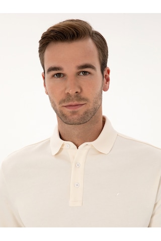 Ekru Regular Fit %100 Pamuk 3 İplik Polo Yaka Sweatshirt Bej