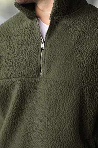 Madmext Haki Yarım Fermuarlı Dik Yaka Polar Sweatshirt E7165 Haki
