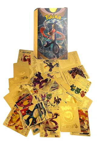 Pokemon Oyun Kartı Kabartma Card Fosforlu Kartları 55 Adet Altın