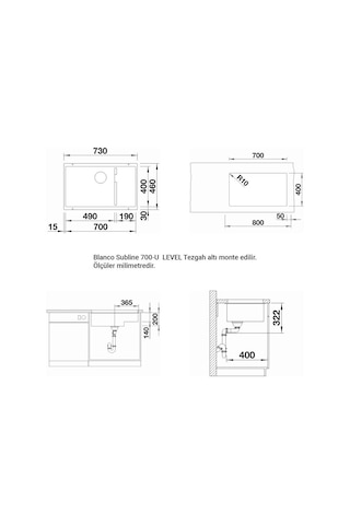 Blanco Sublıne 700 U Level Siyah Granit Eviye. 70CM. Sılgranıt Pu