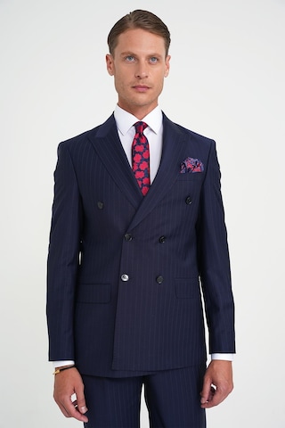 Efor Slim Fit Çift Yırtmaç Çizgili Kruvaze Klasik Lacivert Takım Elbise Tk 925 Lacivert