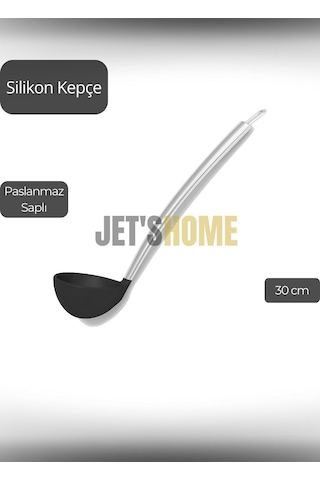 Silikon Kepçe Paslanmaz Saplı Servis Kepçesi Siyah 30 Cm